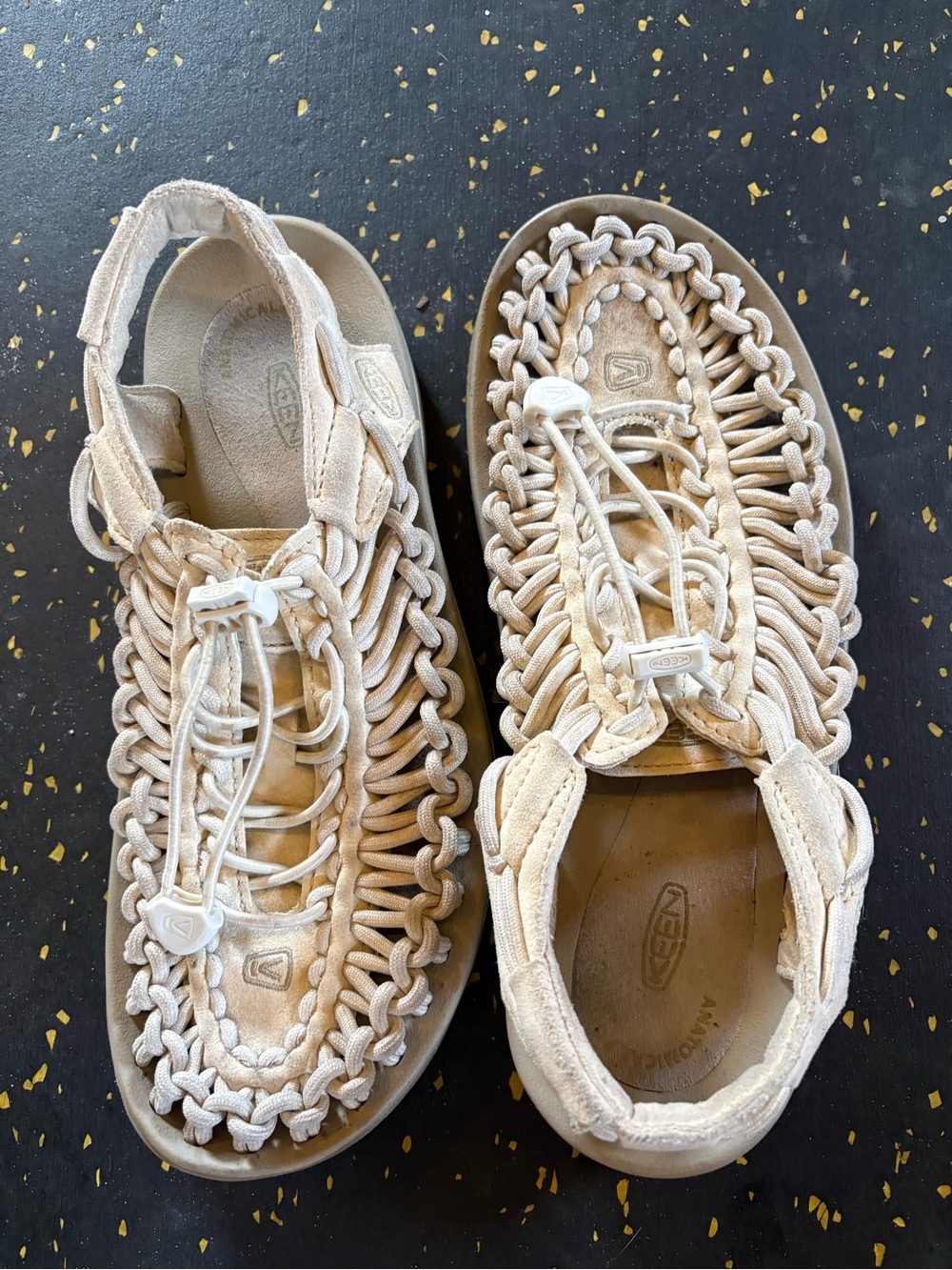 Keen UNEEK Sandals — Cream Braided Cord Design